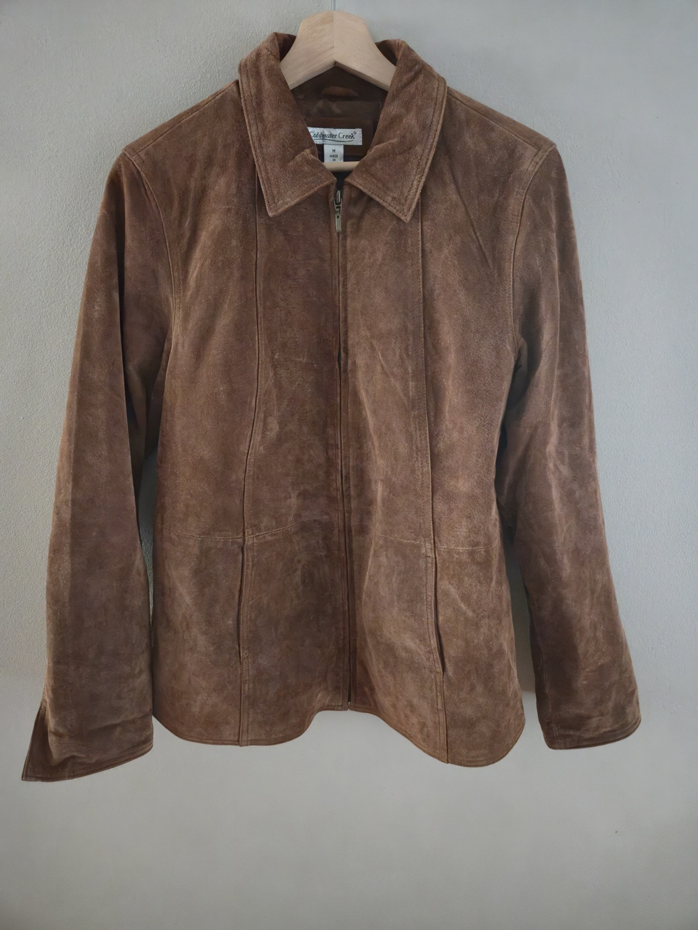 Coldwater Creek Brown Suede Leather Jacket Women's Full Zip Minimalist